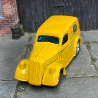 Custom Hot Wheels - Ford Anglia Panel - Yellow - Chrome Mag Wheels - Rubber Tires