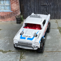 Custom Hot Wheels - Big Air Bel Air Chevy Bel Air - Whie and Blue - Red Mag Wheels - Off Road Rubber Tires