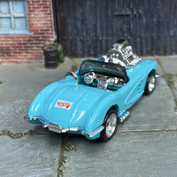 Custom Hot Wheels - 1958 Corvette - Blue - Chrome Steel Wheels - Rubber Tires