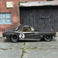 Custom Hot Wheels - 1962 Chevy Corvette - Gray and Silver - Gray and Chrome Mag Wheels - Rubber Tires