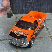 Custom Hot Wheels - 1997 Ford F150 - Harley Orange and Black - Chrome AMR Wheels - Rubber Tires