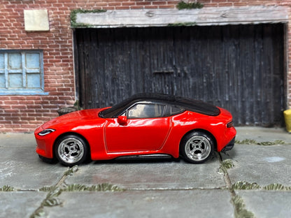 Custom Hot Wheels - 2023 Nissan Z - Red - Chrome 4 Spoke Wheels - Rubber Tires