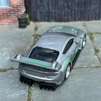 Custom Hot Wheels - 2014 Bentely Continental GT3 - Gray and Green - Silver Mag Wheels - Rubber Tires