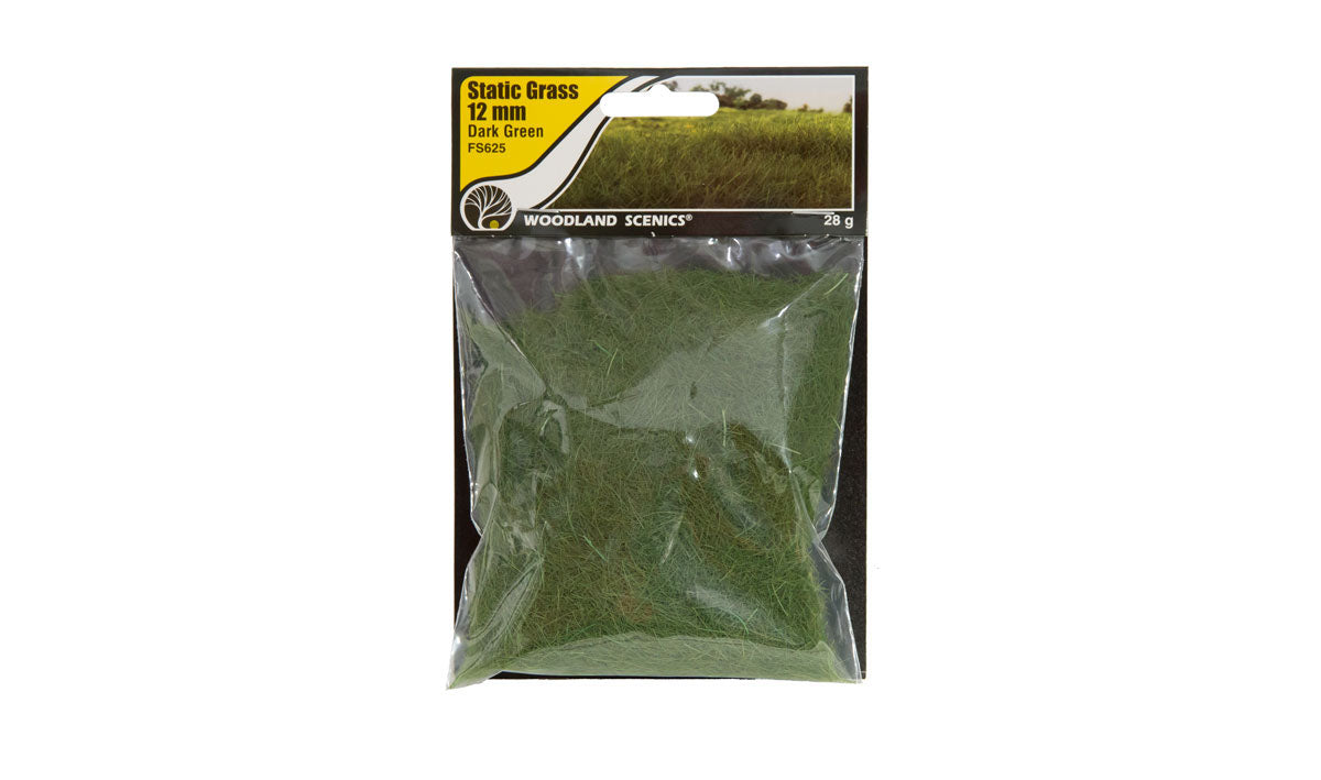Woodland Scenics FS625 Dark Green Static Grass 12mm actual sealed retail package photograph