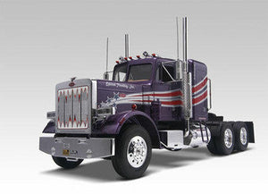 Revell 85-1506 Peterbilt 359 Conventional painted purple model with white and red cab stripes