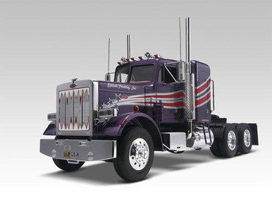 Revell 85-1506 Peterbilt 359 Conventional painted purple model with white and red cab stripes