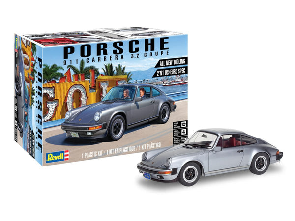 Revell 85-4521 1:24 Porsche 911 Carrera 3.2 Coupe 2-in-1 kit box and painted model example