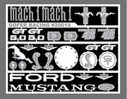 Gofer Racing 20019 Mustang photo-etched emblems and detail-parts sheet, 1/24–1/25 scale