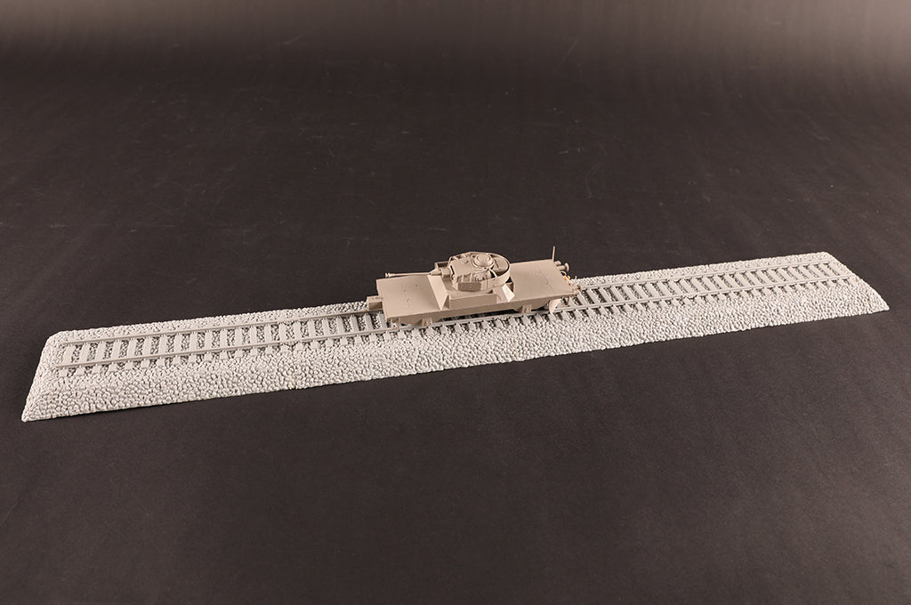 Hobby Boss 82955 1/72, assembled unpainted armored railcar on track display base