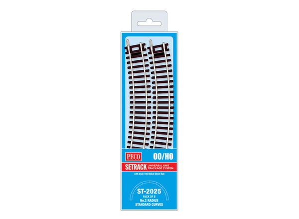 Peco ST-2025 HO/OO Code 100 No.2 Radius Standard Curves, 8 Pack