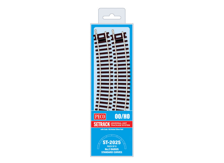 Peco ST-2025 HO/OO Code 100 No.2 Radius Standard Curves, 8 Pack