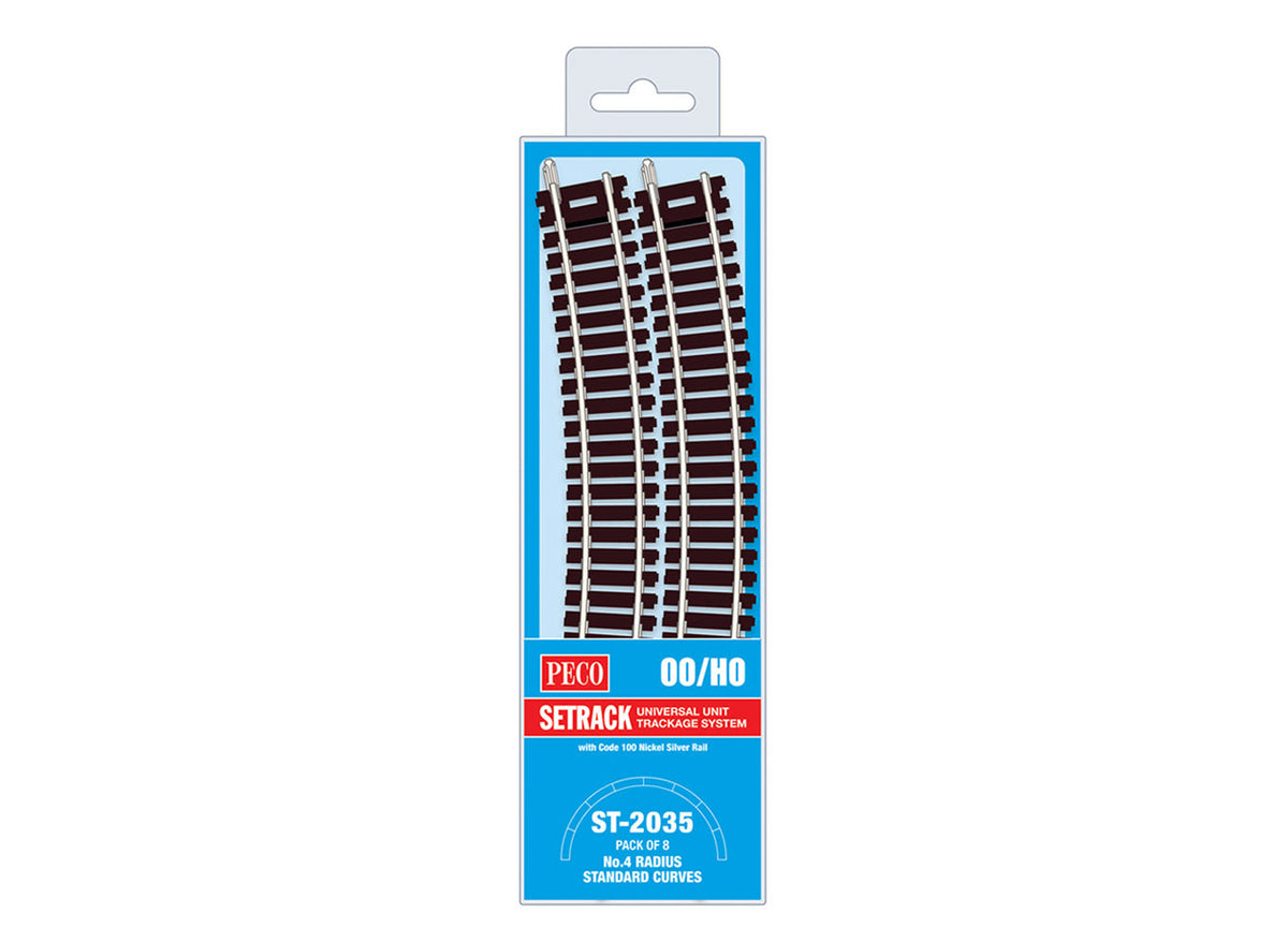 Peco ST-2035 HO/OO Code 100 No.4 Radius Standard Curves, 8 Pack– product image