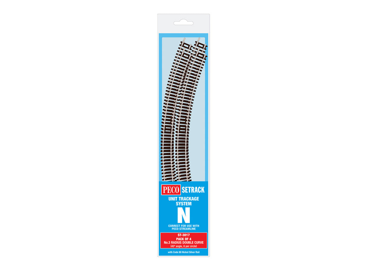 Peco ST-3017 N Scale Code 80 No.3 Radius Double Curves — 4-Pack package photograph