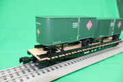 Lionel 2426730 actual O gauge Railway Express Agency flatcar #1649 with two trailers view 2