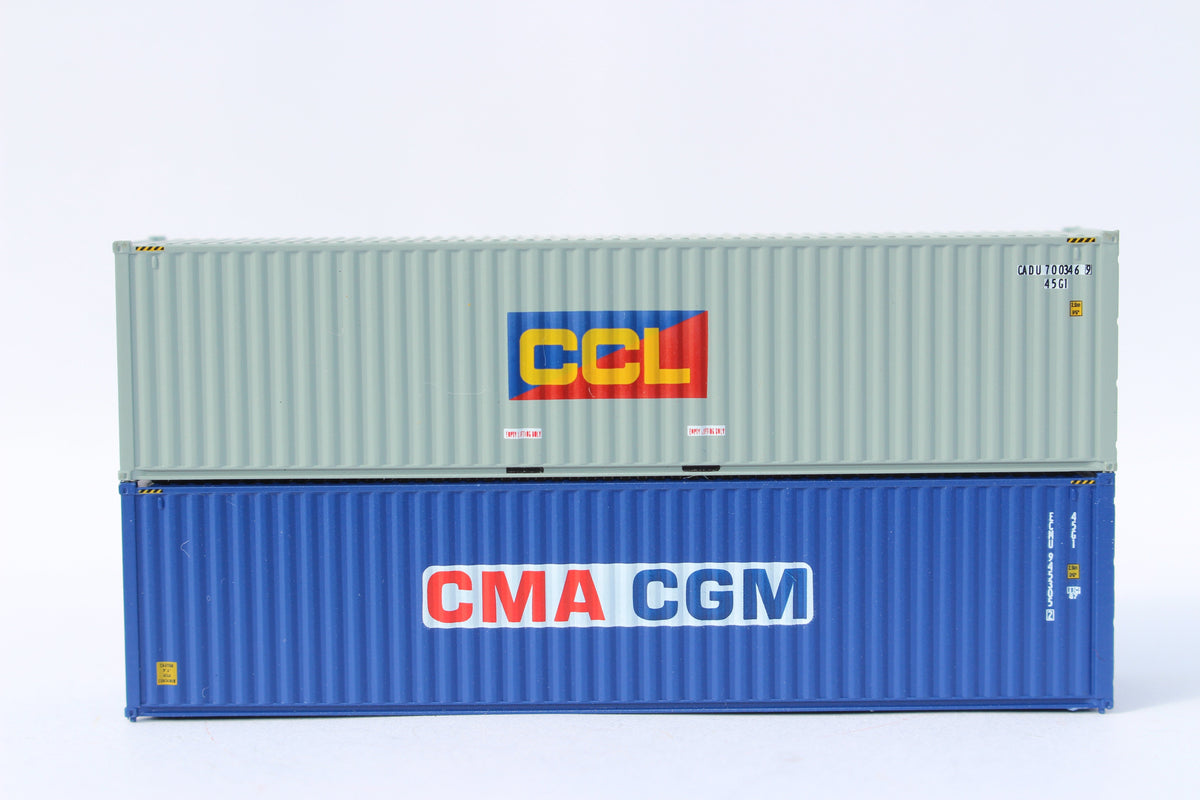 CCL & CMA CGM MIX PACK 40' HIGH CUBE containers with Magnetic system, Corrugated-side. JTC# (405801) exact product view 1