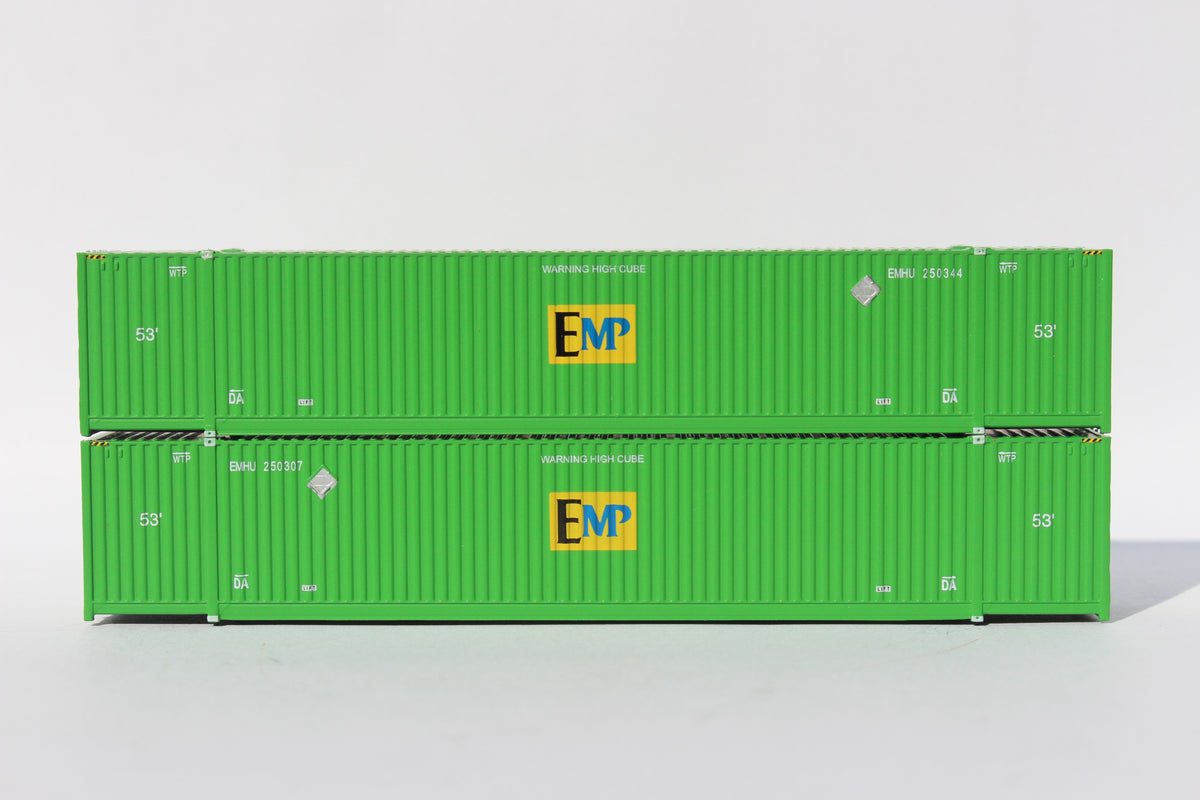 EMP - 'centered logo' green 53' HIGH CUBE 8-55-8 corrugated containers with stackable Magnetic system. JTC # (537026) exact product view 1