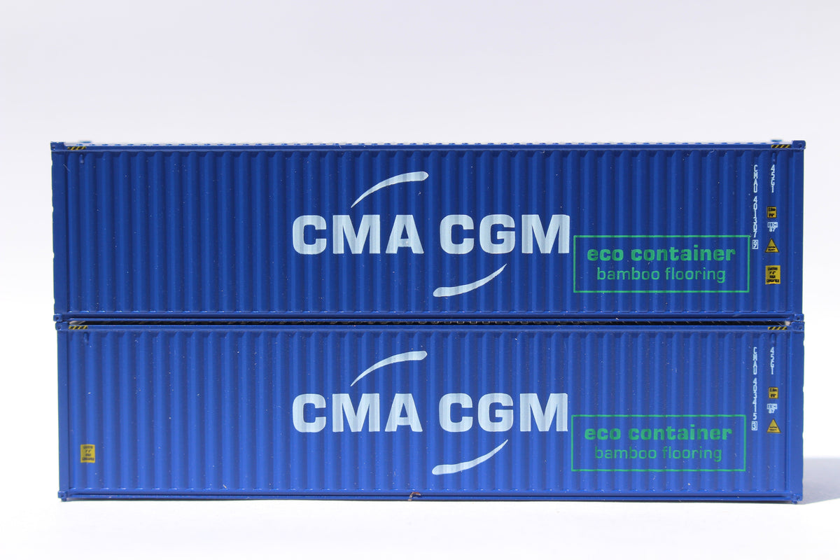 CMA CGM 40' HC, Centered logo with green eco container - bamboo flooring box. JTC# (405105) exact product view 1