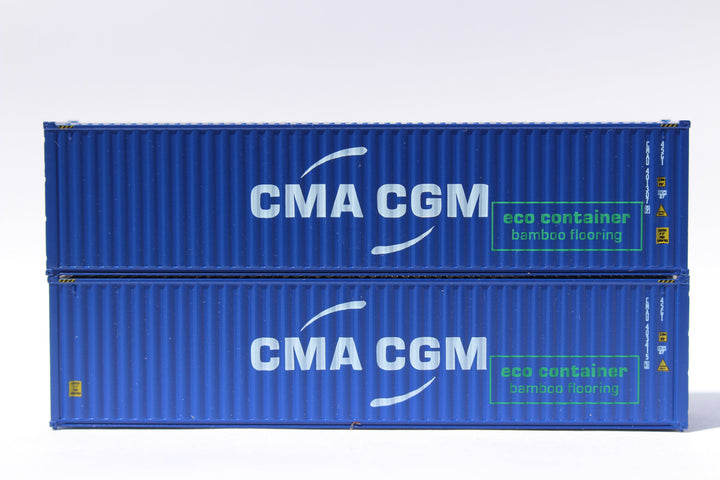 CMA CGM 40' HC, Centered logo with green eco container - bamboo flooring box. JTC# (405105) exact product view 1