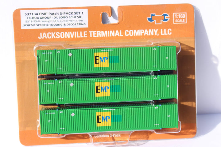 EMP XL scheme (ex HUB patch) 53' HIGH CUBE 8-55-8 (3 pack) corrugated containers. JTC # (537134) exact product view 1