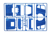 Italeri 3942 Volvo FH4 Globetrotter Medium Roof, blue cab and door parts on sprue