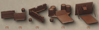Italeri 6030 unpainted gabions, barricade sections, barrels, bucket and gun-screen components