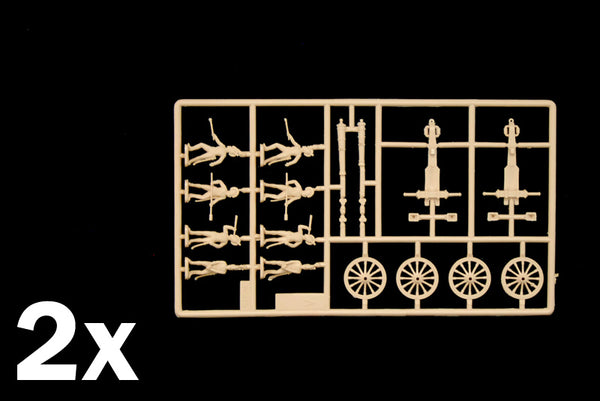 Italeri 6041 Waterloo British Artillery, unpainted British artillery figures and cannon parts on a sprue, supplied twice