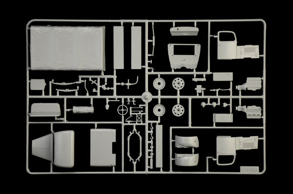 Italeri 6558 Mercedes-Benz L3000 S, cab, cargo body and cover components on sprue