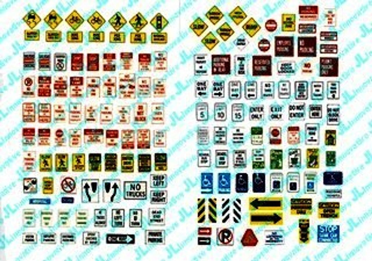 JL Innovative Uncommon Street and Parking Signs, HO scale, SKU JLI202