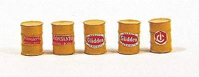 JL Innovative Design 413 set of five painted yellow industrial barrels with labels