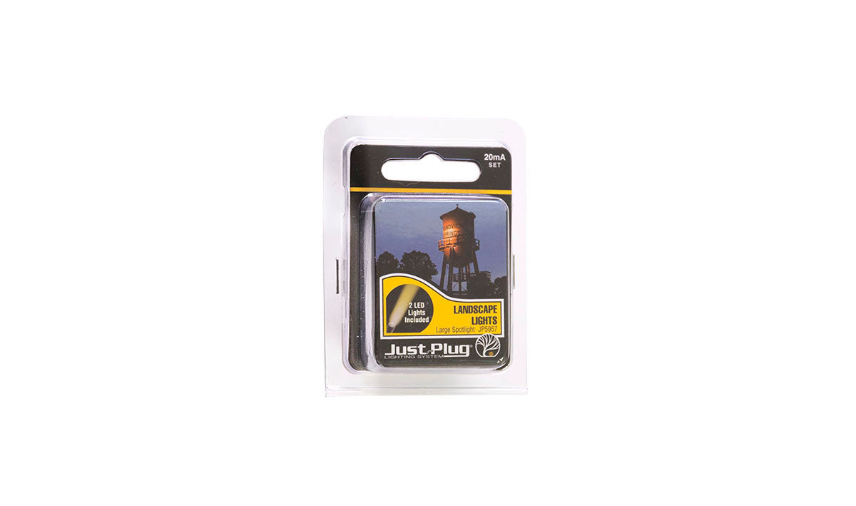 Woodland Scenics JP5957 Just Plug Large Spotlights 2-Pack actual retail package photograph