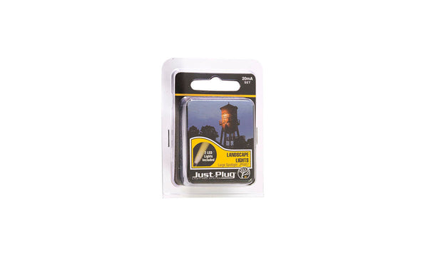Woodland Scenics JP5957 Just Plug Large Spotlights 2-Pack actual retail package photograph
