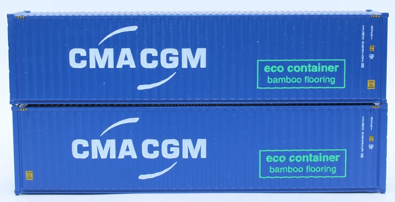 CMA CGM 40' HC, offset logo with green eco container - bamboo flooring box. JTC# (405067) exact product view 1