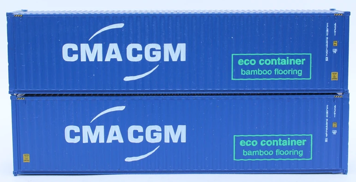 CMA CGM 40' HC, offset logo with green eco container - bamboo flooring box. JTC# (405067) exact product view 1