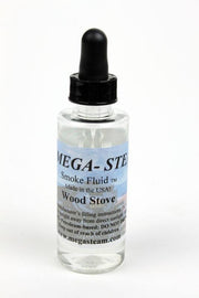 JT's Mega-Steam 112 Wood Stove smoke-fluid bottle with its labeled scent and black dropper cap.