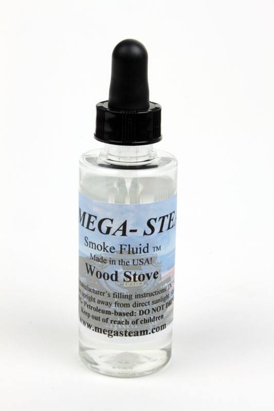 JT's Mega-Steam 112 Wood Stove smoke-fluid bottle with its labeled scent and black dropper cap.