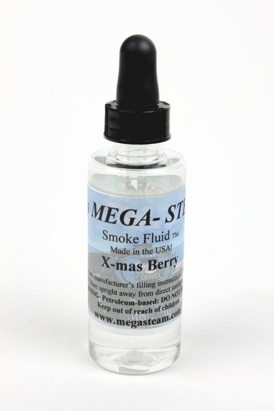 JT's Mega-Steam 119 X-mas Berry smoke-fluid bottle with its labeled scent and black dropper cap.