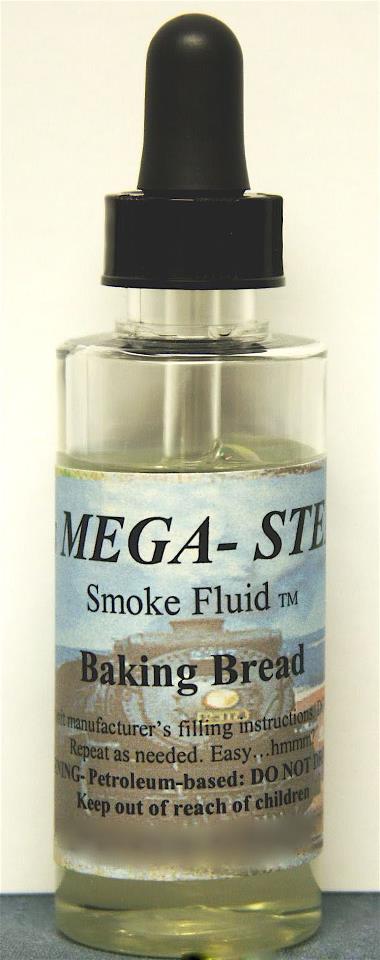JT's Mega-Steam 123 Baking Bread smoke-fluid bottle with its labeled scent and black dropper cap.
