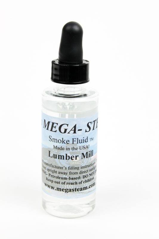 JT's Mega-Steam 139 Lumber Mill smoke-fluid bottle with its labeled scent and black dropper cap.