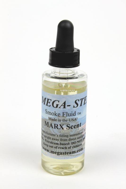JT's Mega-Steam 141 MARX smoke-fluid bottle with its labeled scent and black dropper cap.