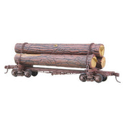 Assembled and painted Kadee 102 skeleton log car example; kit and logs supplied unpainted