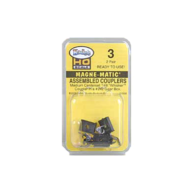 Kadee 3 labeled package of assembled No. 148 Whisker couplers in No. 242 gearboxes