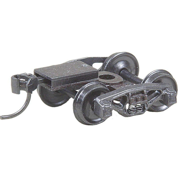 Kadee 502 Bettendorf HO truck with 33-inch smooth back wheels and coupler platform, one of two included