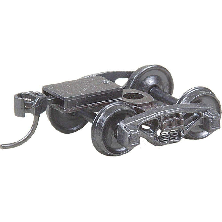 Kadee 502 Bettendorf HO truck with 33-inch smooth back wheels and coupler platform, one of two included