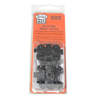 Kadee 503 labeled package of Arch Bar trucks with ready-to-mount Whisker couplers