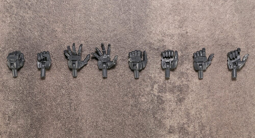 Kotobukiya MB50, four pairs of round-finger hands laid out