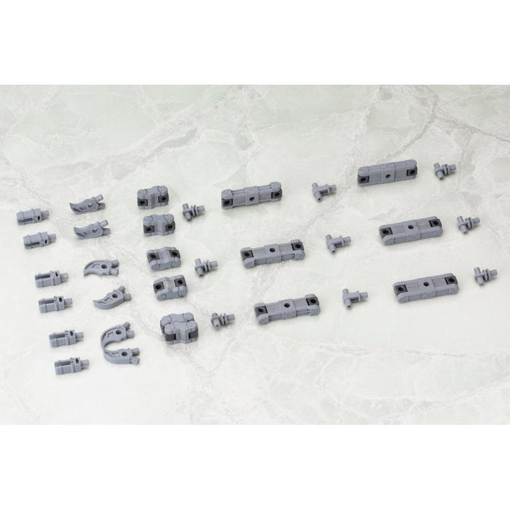 Kotobukiya MJ02X, complete gray flexible-arm components laid out