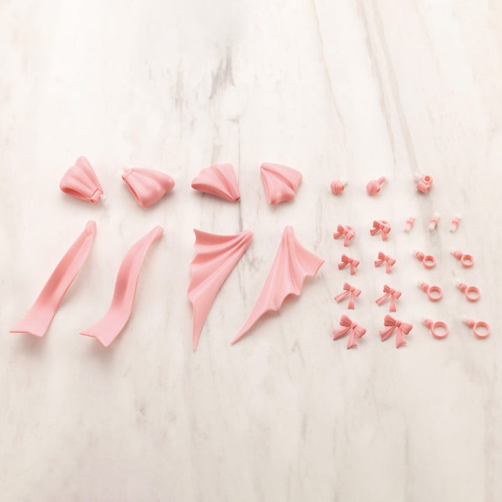Kotobukiya MO003, pink ribbon loops, tails, knots, smaller ribbons and ring connectors laid out