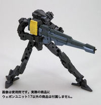 Kotobukiya MW17X long-barrel configuration held by a demonstration figure; figure not included