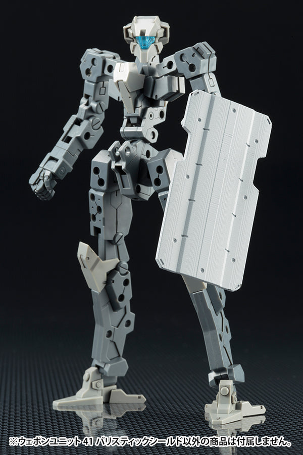 Kotobukiya MW41 60 mm Ballistic Shield held upright by a demonstration model; figure not included
