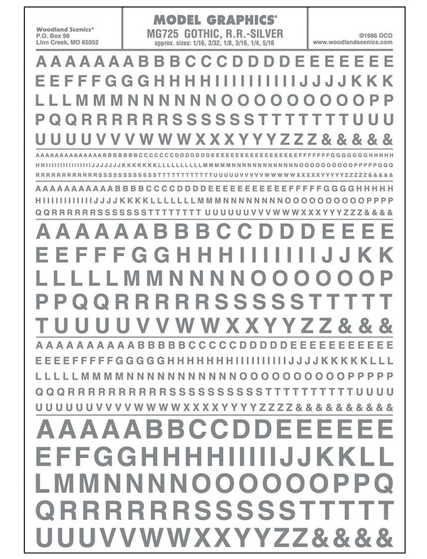 Woodland Scenics MG725 Dry Transfer Decals, Gothic RR (Silver) — exact product view